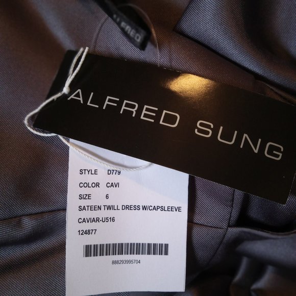 Alfred Sung Women's Cap Sleeve Gown Dress Size 6 Caviar Gray Sateen Twill D779 - Picture 9 of 9